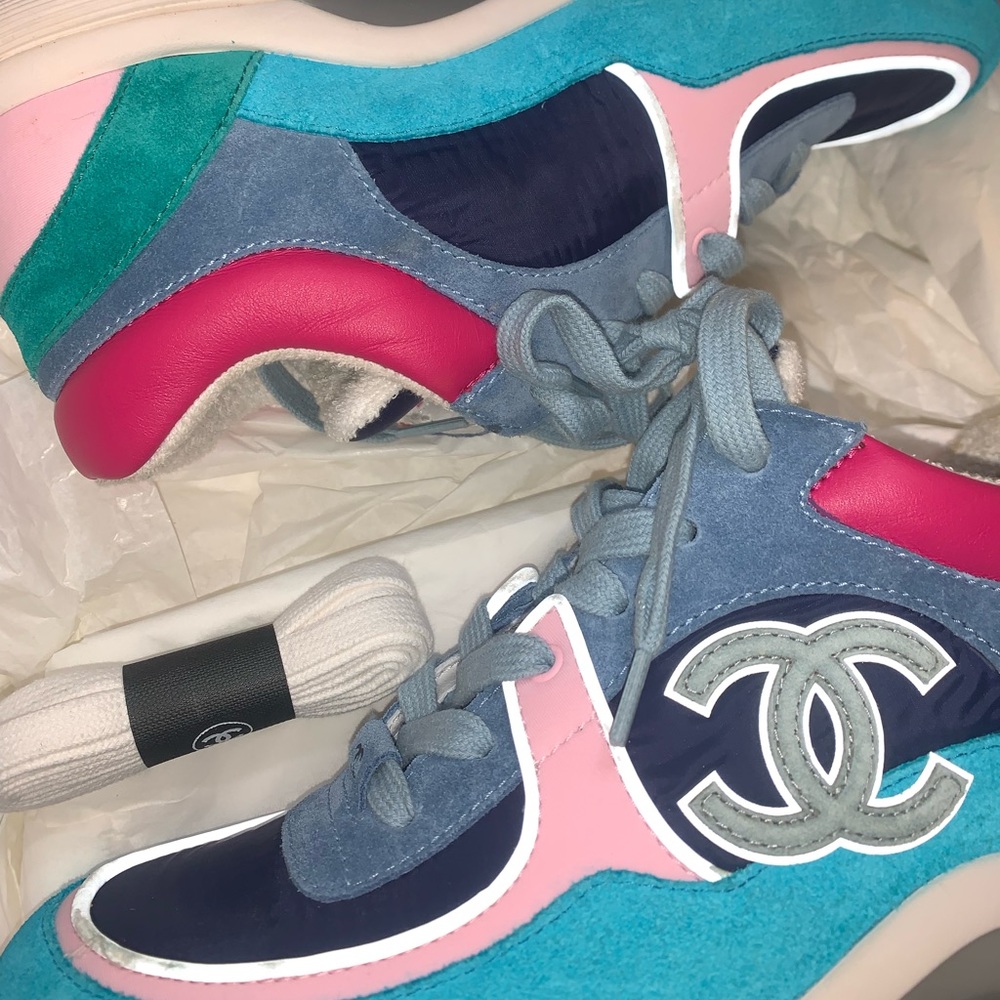 CHANEL Multicolor Sneakers - Blue, Pink, Green